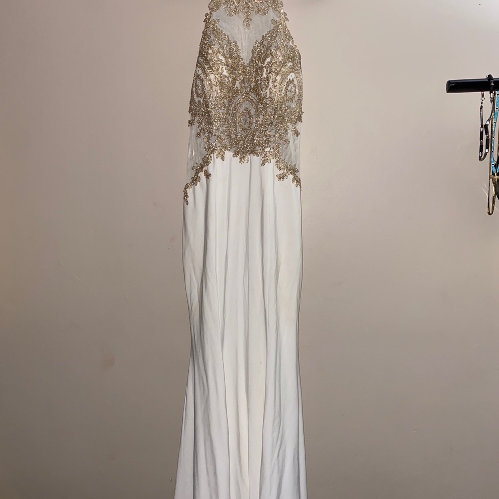 White and gold prom dress